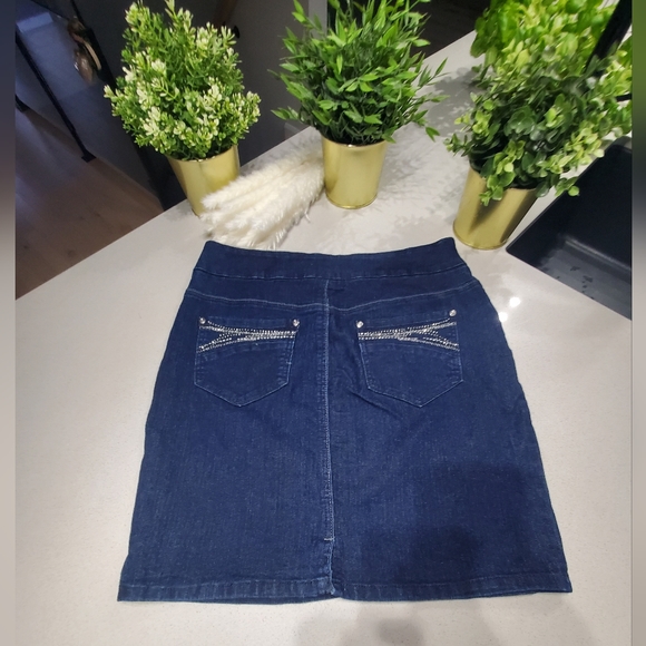 GOLDEN GILRS Superbe jupe en jeans extensible et confortable bleue foncée - Picture 5 of 7
